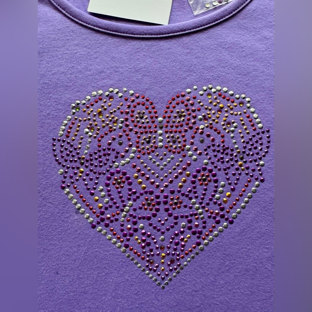 Quacker Factory Women’s Embellished Heart 3/4 sleeveT-shirt cotton purple Sz S